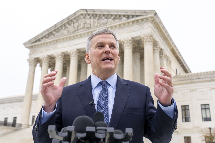 North Carolina Attorney General Josh Stein speaks in front of the Supreme Court in Washington, on Dec. 7, 2022. Stein announced a bid for governor in 2024 on Wednesday, Jan. 18, 2023, with the Democrat pledging to focus on public education, economic opportunity and equality and to provide a sharp contrast with a potential Republican opponent.