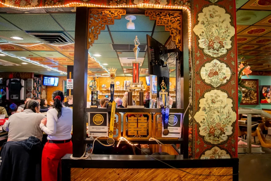 Some of the Asian-themed decor of one of the bars inside Chan's.