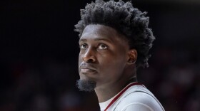 Alabama center Charles Bediako (14) pauses during the second half of an NCAA college basketball game against Tennessee Saturday, Jan. 24, 2026, in Tuscaloosa, Ala. (AP Photo/Vasha Hunt)