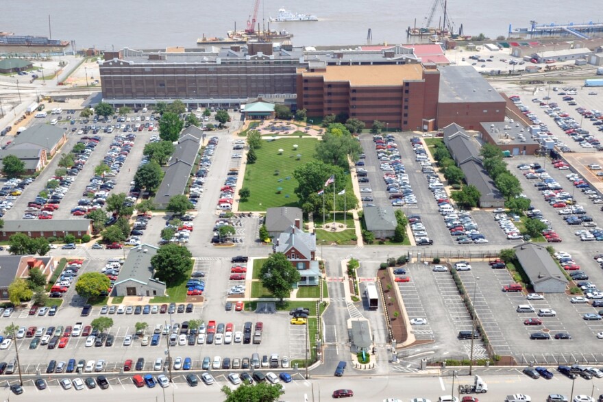 An aerial view of the National Geospatial-Intelligence Agency at 3200 South 2nd Street, the current headquarters for NGA West.