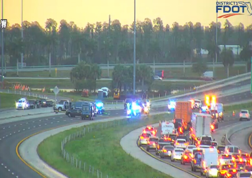 I-75 southbound remained closed as of 9 p.m. Wednesday after an incident involving the Florida Highway Patrol, Lee County Sheriff's Office and a person suspected in a fatal sahooting in St. Petersburg.