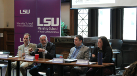 Louisiana Rep. Jack MacFarland speaking at LSU Manship School of Mass Communication