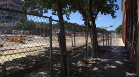 Santa Rosa Street through the shade trees at Markey Square on July 23, 2025