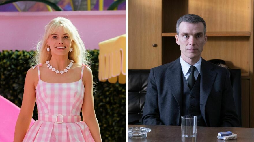 It's not every day that an exuberant comedy about a Mattel doll goes head-to-head with a brooding drama about the father of the atomic bomb, but both <em>Barbie</em> and<em> Oppenheimer</em> deliver. Above, Margot Robbie as Barbie and Cillian Murphy as J. Robert Oppenheimer.