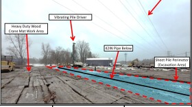 This photo shows the work being done to repair a massive 42-inch water main that broke this month in the town of Cicero.