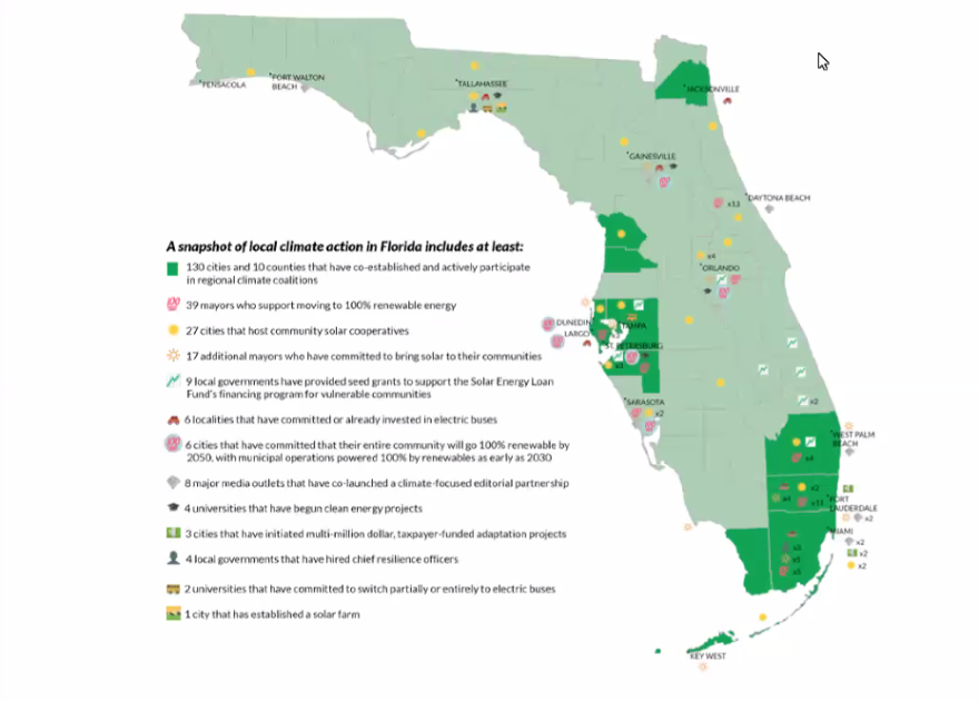 Map of Florida cities and counties involved in climate change action