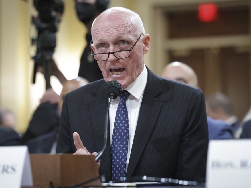 Rusty Bowers, Arizona House Speaker, testifies during the hearing on the Jan. 6 investigation on Tuesday in Washington.