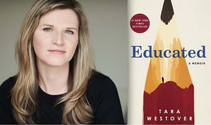 Tara Westover and the book cover for "Educated: A Memoir"