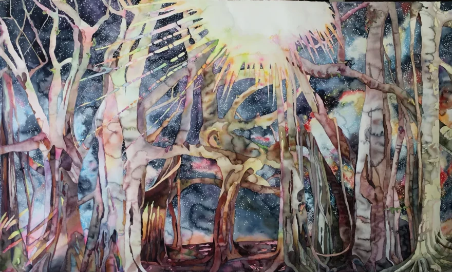 "Dance of All This," 30-foot watercolor detail by Zan Lombardo, 2019
