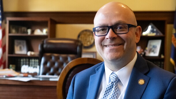 Idaho Secretary of State Phil McGrane sits for a portrait in his office at the state capitol building Tuesday, Sept. 22, 2026.