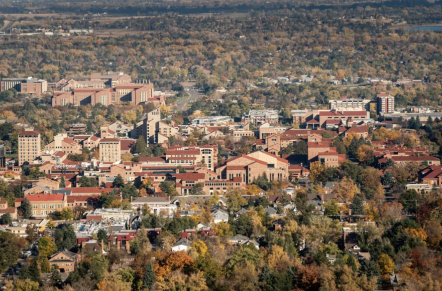 The University of Colorado Boulder campus is seen from Flagstaff Mountain Road, Oct. 30, 2024.