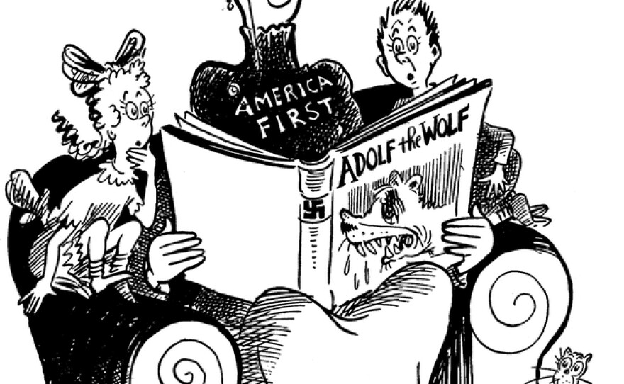 Lindbergh's America First Committee had many critics, including Dr. Seuss, whose cartoons lampooned the group for urging the U.S. to stay out of World War II despite the aggression of Nazi Germany.