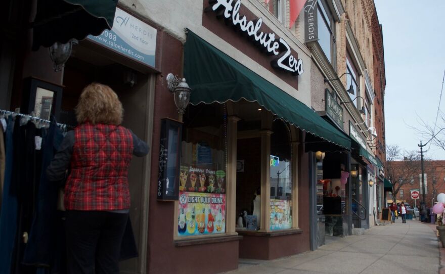 Shops on Main Street in Northampton, Massachusetts.