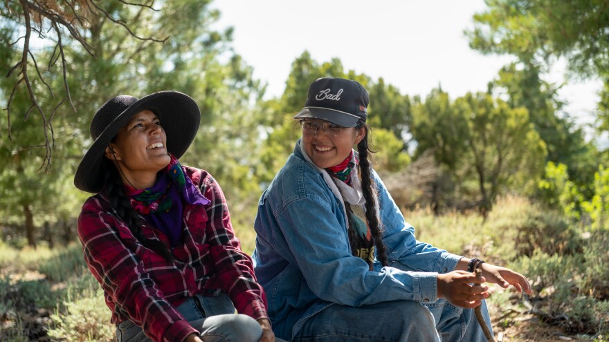 Danielle Goldtooth, left, laughs during the journey up the Carrizos. Goldtooth helps lead Dii ÌINA Culinary, founded by Goldtooth and Alan Moore. Dii ÌINA is a solar-punk dining company focused on sovereign food pathways.