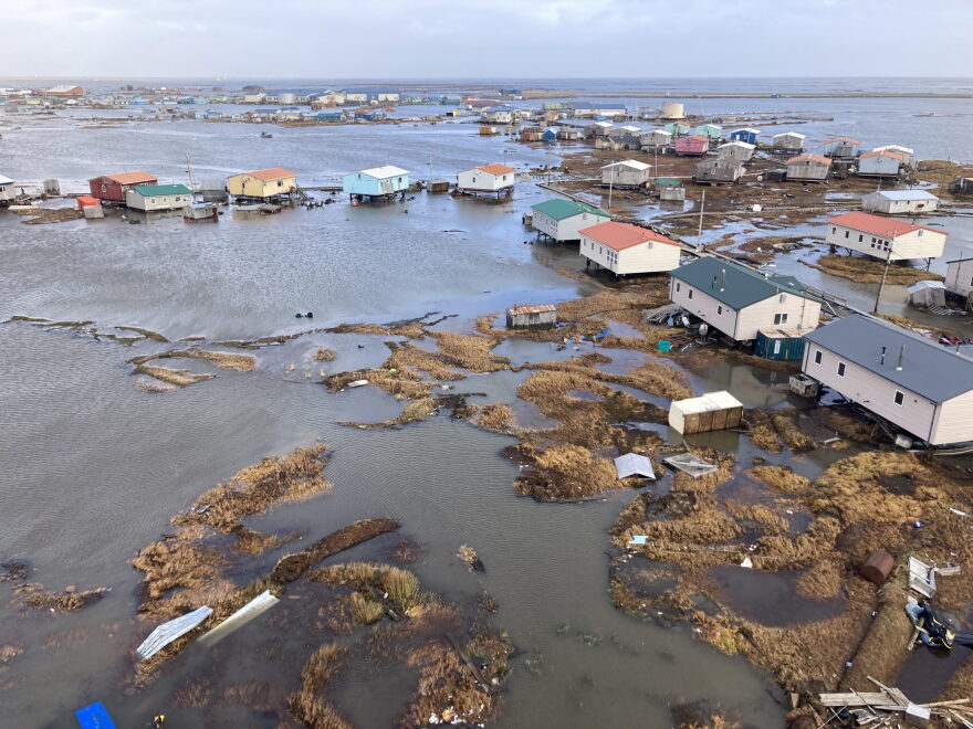Alaska Air National Guard rescue personnel conduct search and rescue operations over Kipnuk on Oct. 12, 2025, following ex-typhoon Halong.