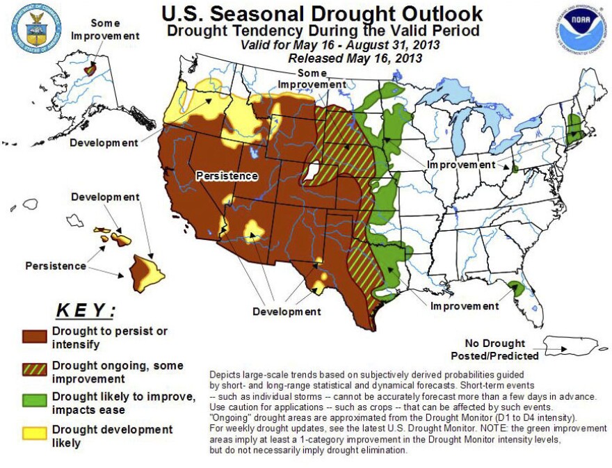 Forecasters are predicting better rainfall for the East and Midwest, but in parts of the West, drought conditions are expected to persist.
