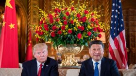 U.S. President Donald Trump (left) sits with Chinese President Xi Jinping during a bilateral meeting at the Mar-a-Lago estate in West Palm Beach, Florida, on April 6, 2017. (Jim Watson/AFP/Getty Images)
