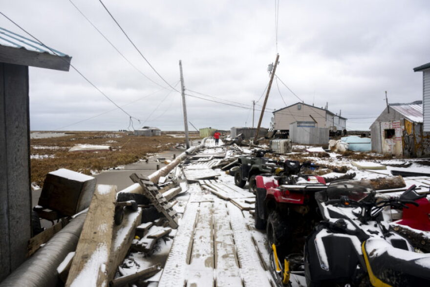 Pollution response teams from the U.S. Coast Guard conduct post-storm assessments in Kipnuk on Oct. 22, 2025, after the community was impacted by severe flooding from ex-typhoon Halong. Cleanup and recovery is expected to take years.