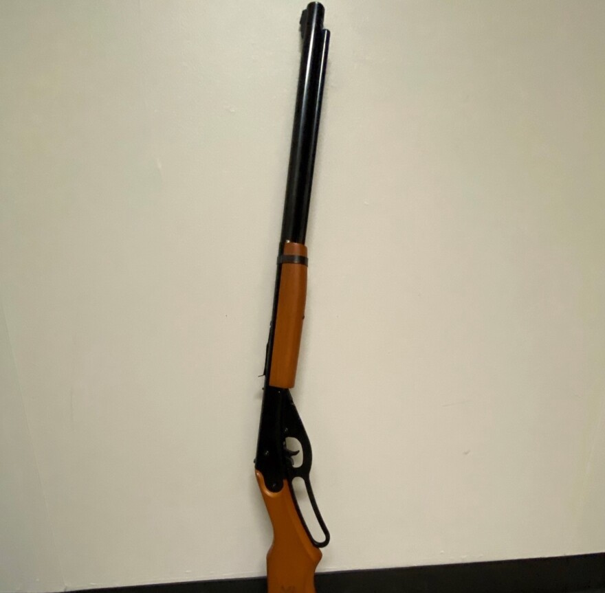 A BB gun seized by Santa Barbara County Sheriff's deputies. Investigators say man threatened people in two incidents, with victims thinking it was real rifle