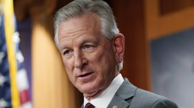 Senator Tommy Tuberville listens to questions during a news conference on March 30, 2022, in Washington.