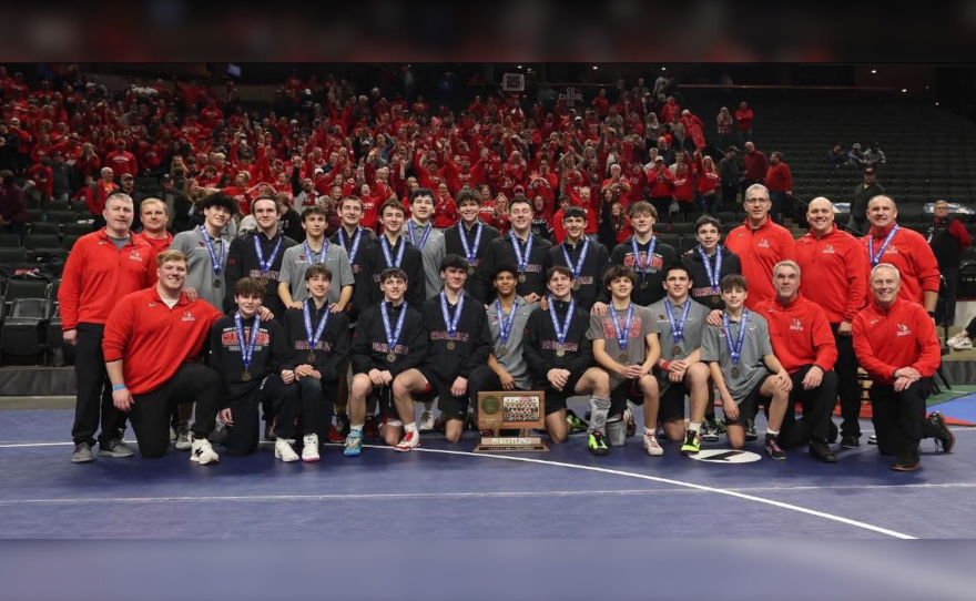 The Staples-Motley Cardinals won the 2025 Class A wrestling team tournament.