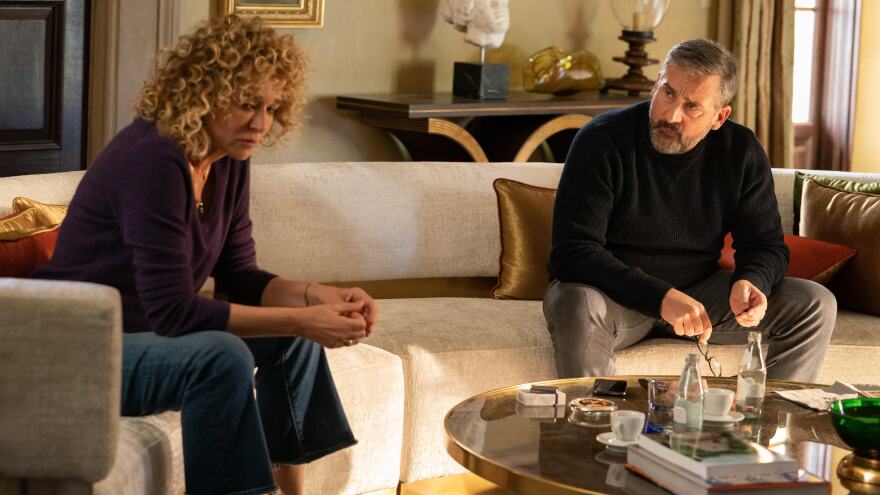 Valeria Golino and Steve Carell as Paola and Mitch, whose very weird romantic comedy story reaches some kind of climactic moment? Sort of?