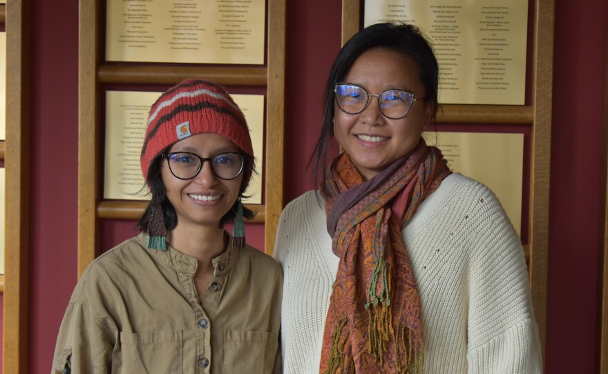 Frances Grace Mortel and Margaret Albaugh (L–R) in the SPR lobby