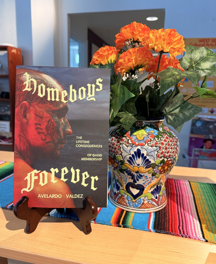 "Homeboys Forever" by author Avelardo Valdez on display at San Antonio's Guadalupe Latino Bookstore.