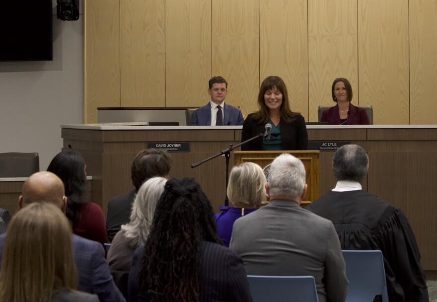 Cassidy Santaguida gives a speech after taking the oath of office