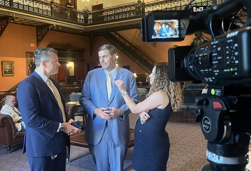 House Speaker Murrell Smith, R-Sumter, speaks with Gavin Jackson and Maayan Schechter live on Statehouse Today in the lobby at the Statehouse on April 15, 2026.