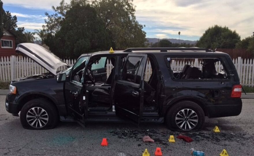 This image, released by the San Bernardino County Sheriff's office, shows the scene of the officer-involved shooting on Wednesday.