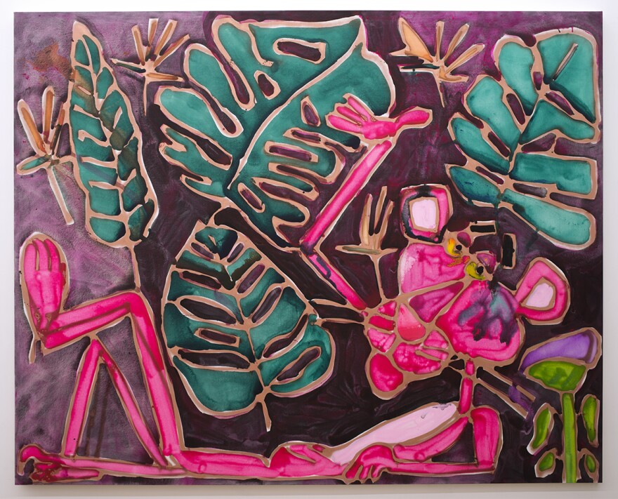 Katherine Bernhardt, Reclining Nude, 2016. Acrylic and spray paint on canvas, 96 x 120 inches. Courtesy the artist and CANADA, New York.