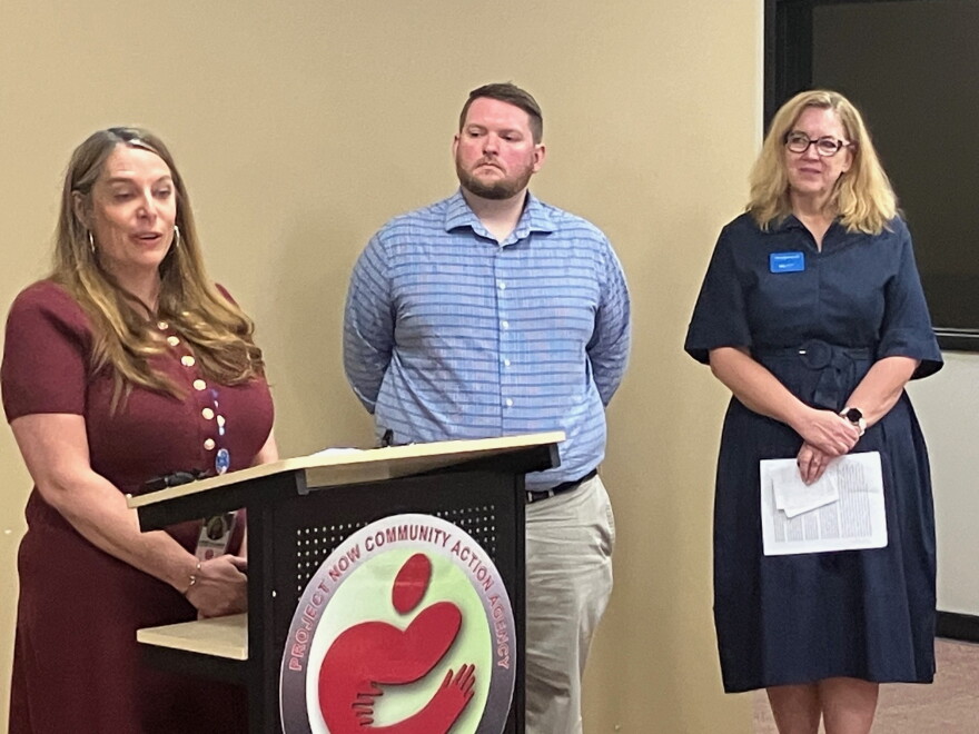 Andrea Flannery (left), director of Project NOW Head Start, speaks at the Rock Island agency Thursday, Sept. 17, as Ryan Sempf of United Way Quad Cities and Marcy Mendenhall of SAL Community Services look on.