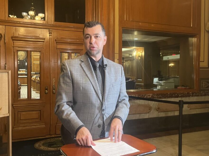 Sen. Fady Qaddoura, D-Indianapolis, talks with reporters about an IEDC audit on Oct. 3, 2025.