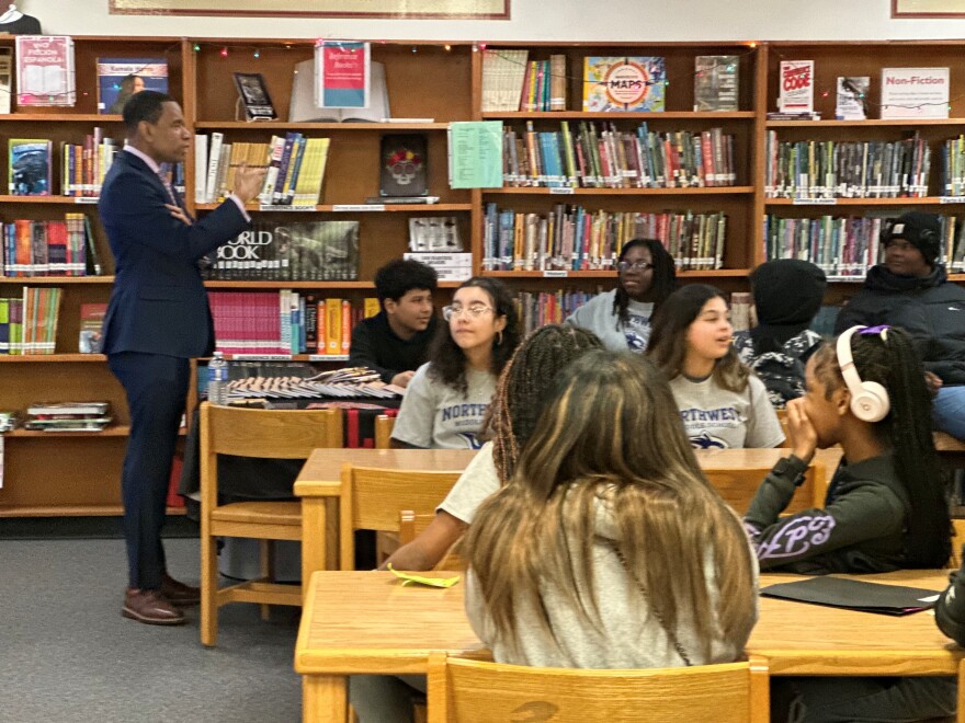 Middle school students at the Douglass Campus in northeast Rochester gather for a presentation by Mayor Malik Evans during a Career Day event on Thursday.