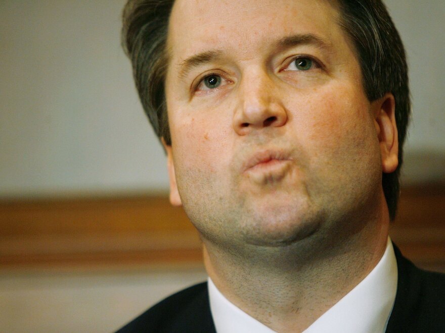 Kavanaugh attends a news conference with Senate GOP leadership in the Capitol in 2006 during tense consideration of his appointment to the federal bench.