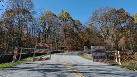Gates are closed on a section of the Blue Ridge Parkway near Little Switzerland.