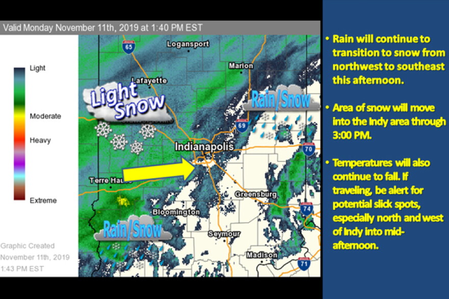 Rain will continue to transition to snow from northwest to southeast this afternoon.