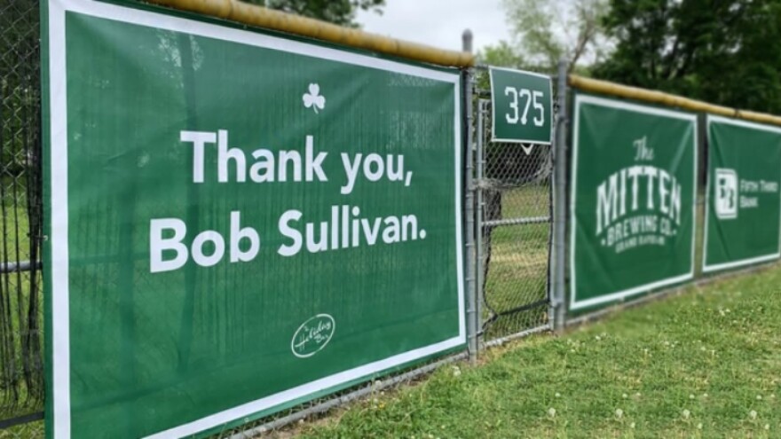Sign on fence at former Valley Field now under renovation