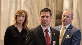 Sen. Andrew Koenig, R-Manchester, answers questions about his bill that would expand MOScholars during a press conference Thursday (Annelise Hanshaw/Missouri Independent).