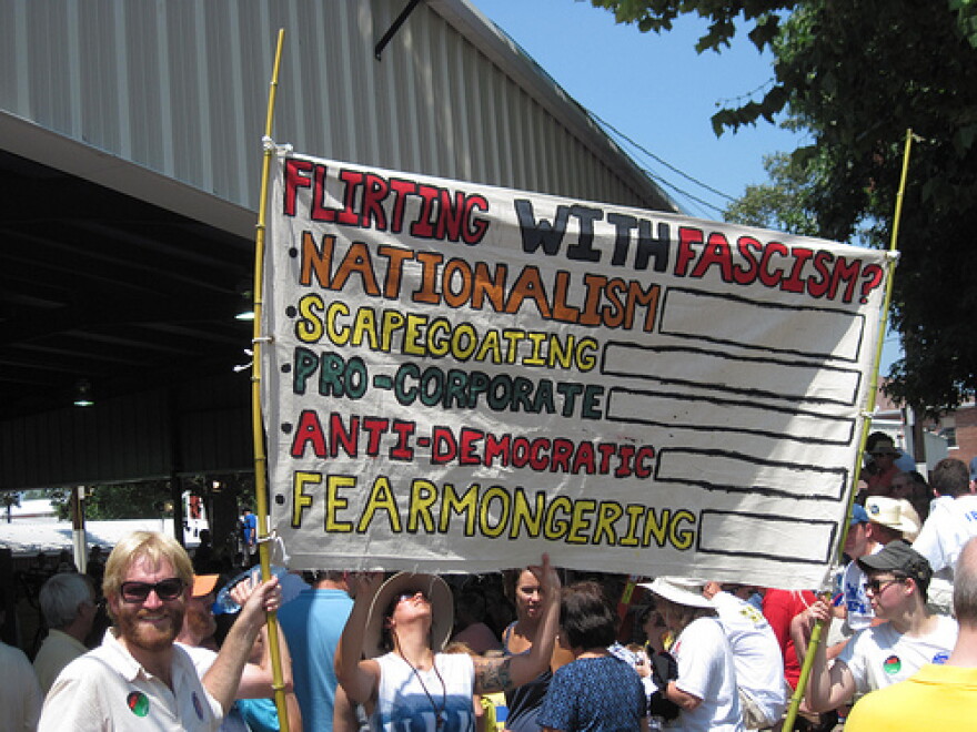 Kentucky voters with signs at Fancy Farm