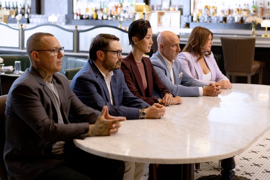 Judges Jamie Lynch, Sean Brock, Kristen Kish, Tom Colicchio and Gail Simmons in the upcoming episode "Carolina Roots."