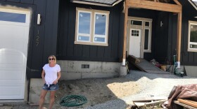Libby Harrison, who at the time was the mayor of Pateros, and her husband are rebuilding their home, which burned in the 2014 Carlton Complex. They’re doing most of the work themselves and hope to move back in, in a few months. CREDIT: Courtney Flatt/NWPB