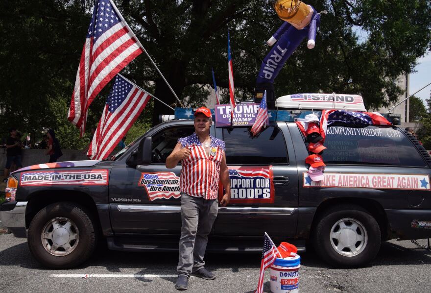 Rob Cortis from Livonia, Mich., says he has visited 48 mainland states for pop-up rallies with his Trump Unity Bridge. He displayed it at the National Independence Day Parade.