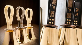 Those are Malmark handbells on the left and Schulmerich bells on the right.