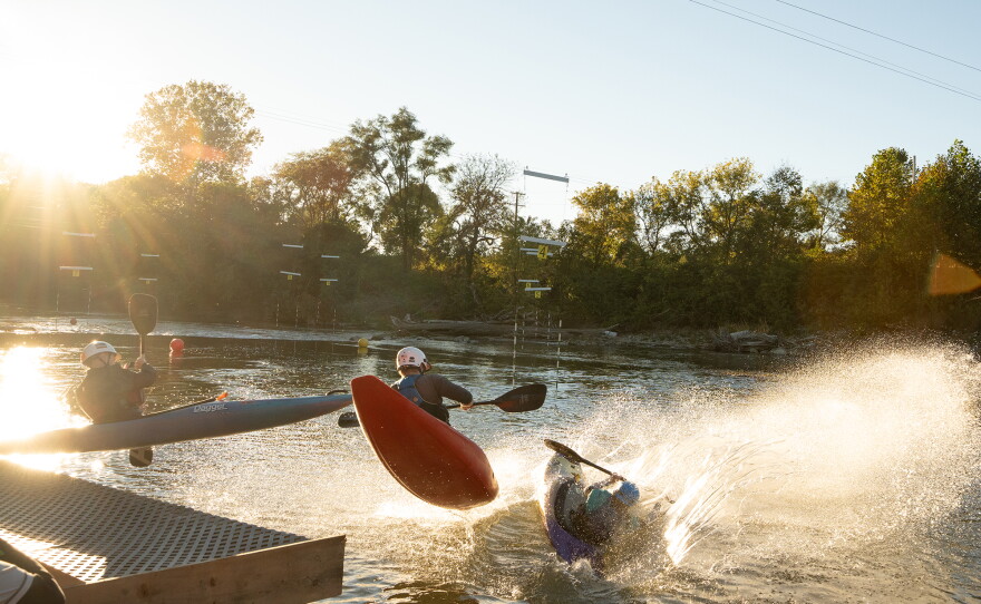 Boatercross SUPcross competitors launch off the ramp at the Wagner Subaru Outdoor Experience on October 3, 2026.