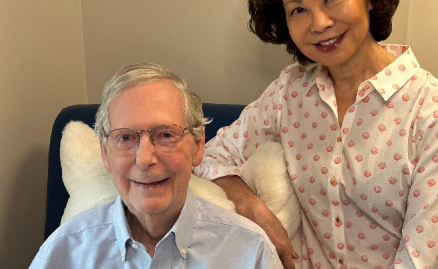 Sen. Mitch McConnell's office released a new photo of the senator and his wife Elaine Chao on July 27, which they said was taken a day earlier.