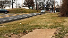 A sidewalk along Bellefontaine Road in Bellefontaine Neighbors doesn't quite make it to the Metro bus stop.