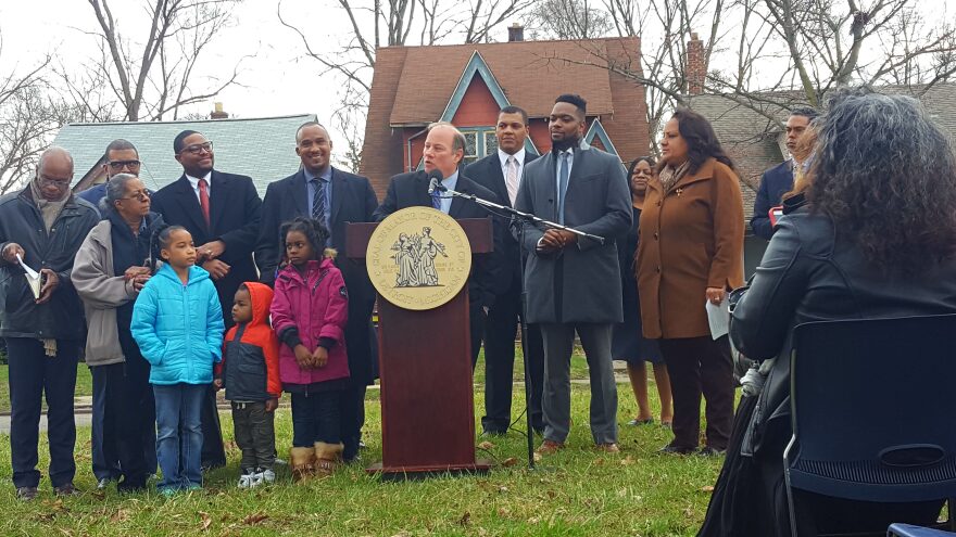 Detroit Mayor Mike Duggan speaking where he plans to build Ella Fitzgerald Park on the city's northwest side