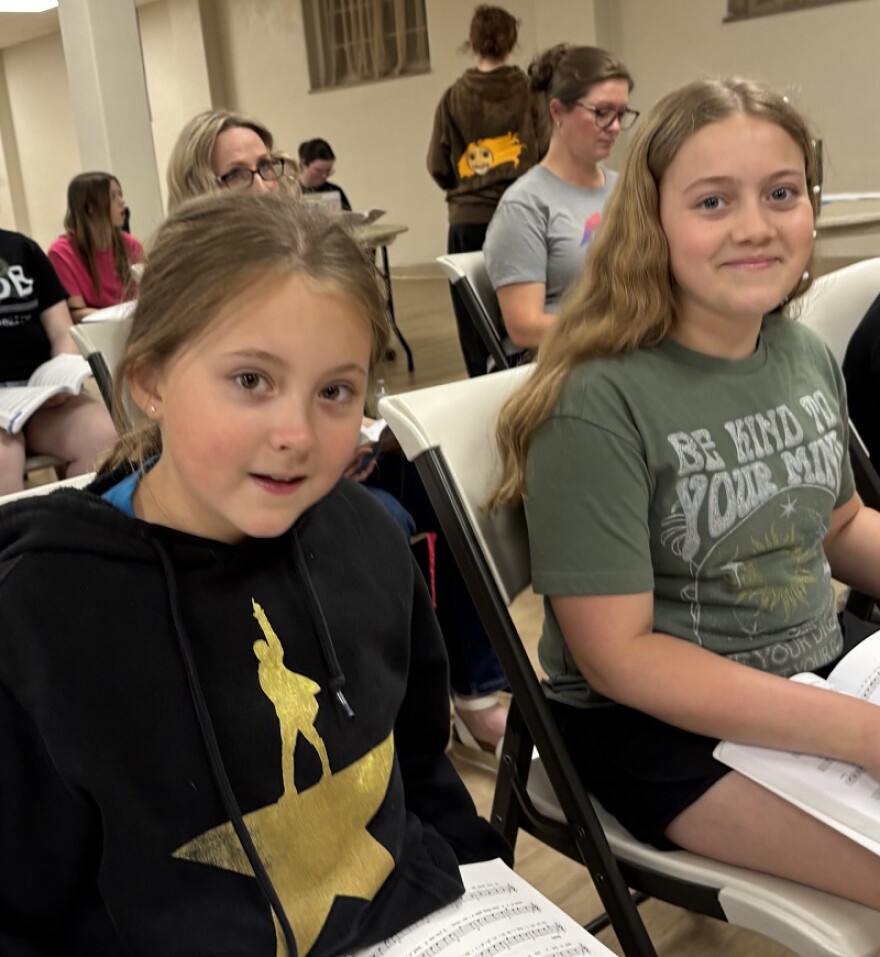 Sadie Marsh and Eden Jones rehearse songs as the Banks children for the show.